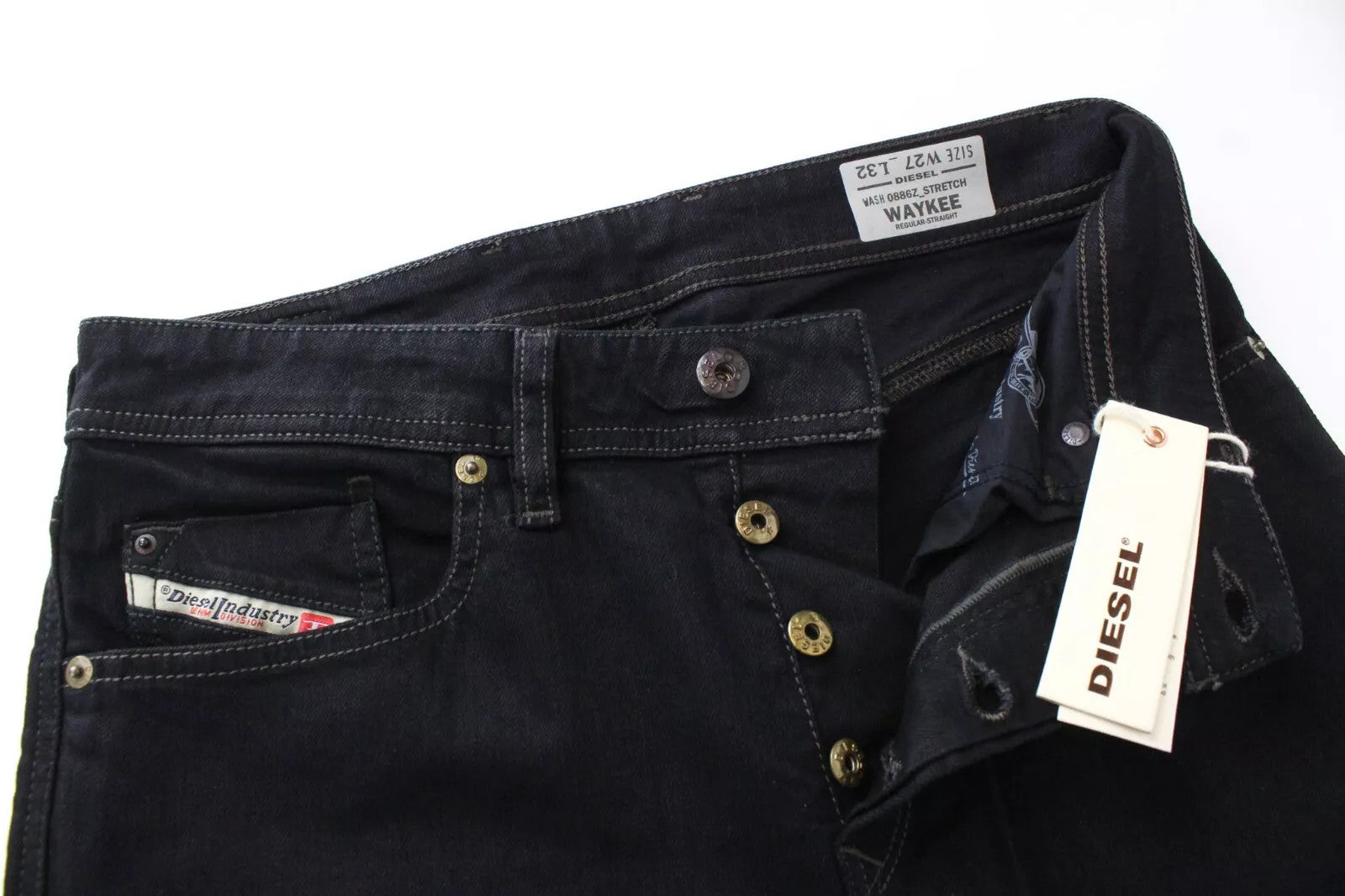 DIESEL Waykee 0886Z Men Jeans W27/L32 Boys Straight Black Cotton Stretch