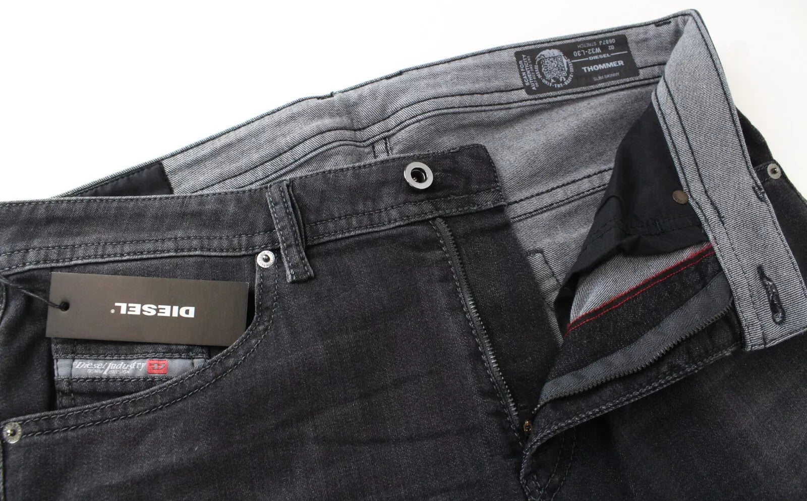 DIESEL Thommer 0687J Men Jeans W32/L30 Slim-Skinny Dark Grey Cotton Stretch