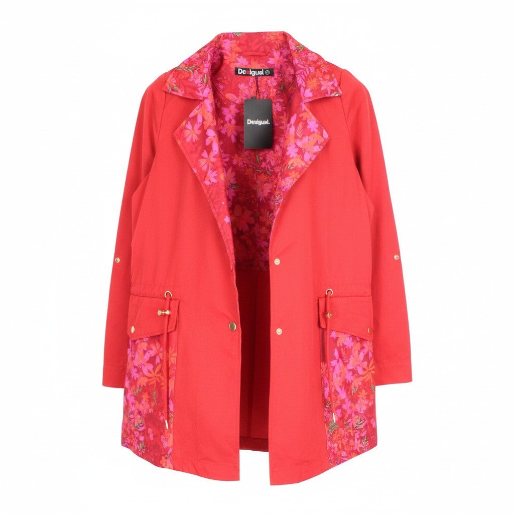 DESIGUAL Delphine Women Jacket UK10 M Red Cotton Blend Single-Breasted Snaps
