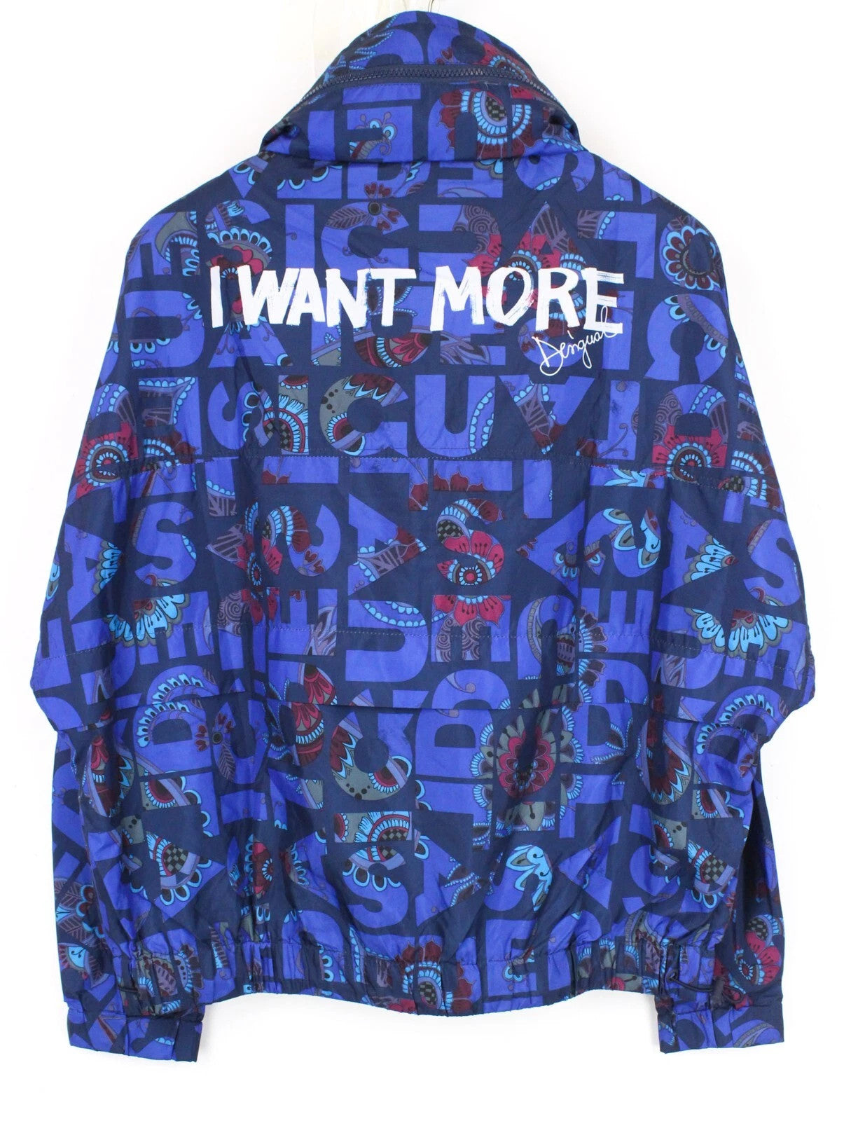 DESIGUAL Lex Women Jacket UK12 L Blue Patterned Lightweight Hooded Zipped