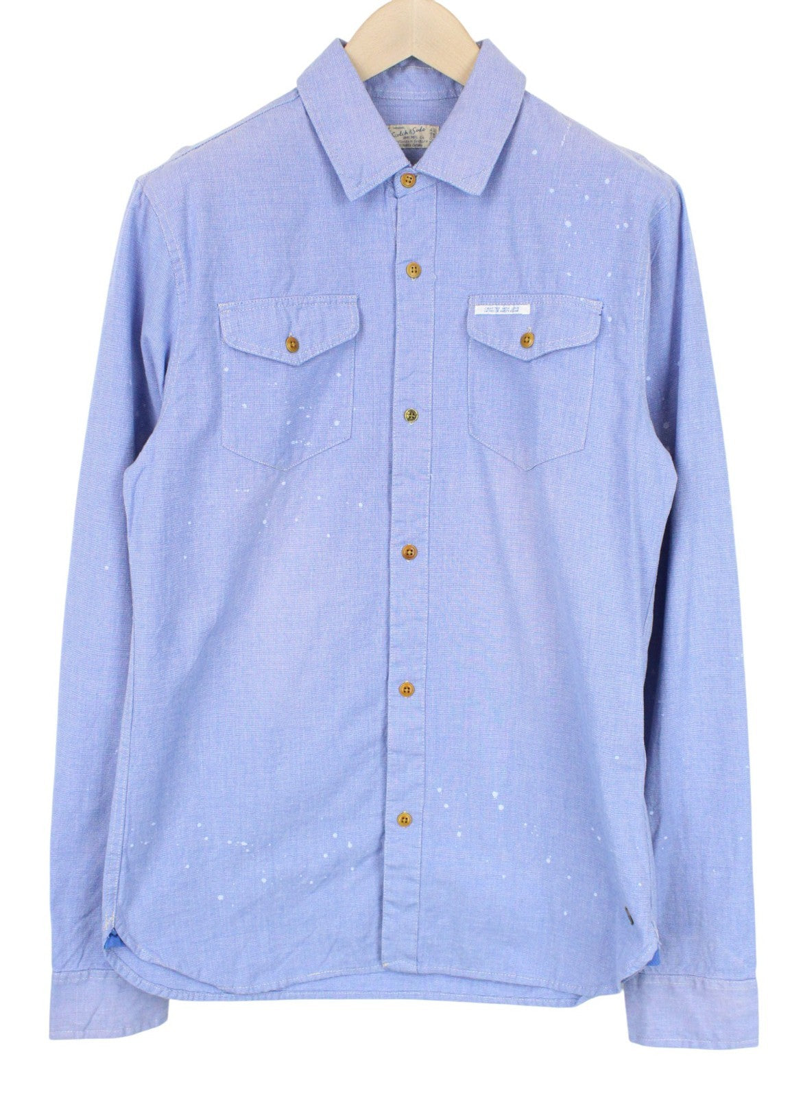 SCOTCH & SODA Ams Couture Men Shirt M Blue Pure Cotton Washed Spots Pocketed