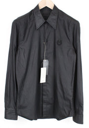 RICHMOND Men Shirt 46 Dark Grey Cotton Blend Striped Long Sleeved Button-Up