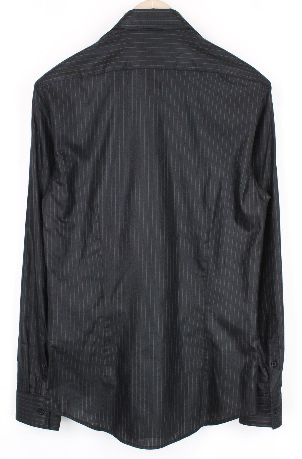 RICHMOND Men Shirt 46 Dark Grey Cotton Blend Striped Long Sleeved Button-Up