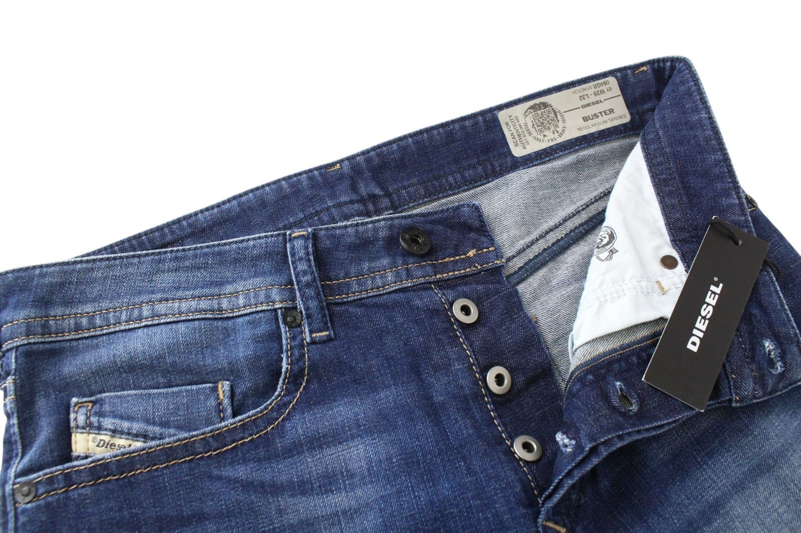 DIESEL Buster 084GR Men Jeans W29/L32 Slim Tapered Washed Blue Cotton Stretch