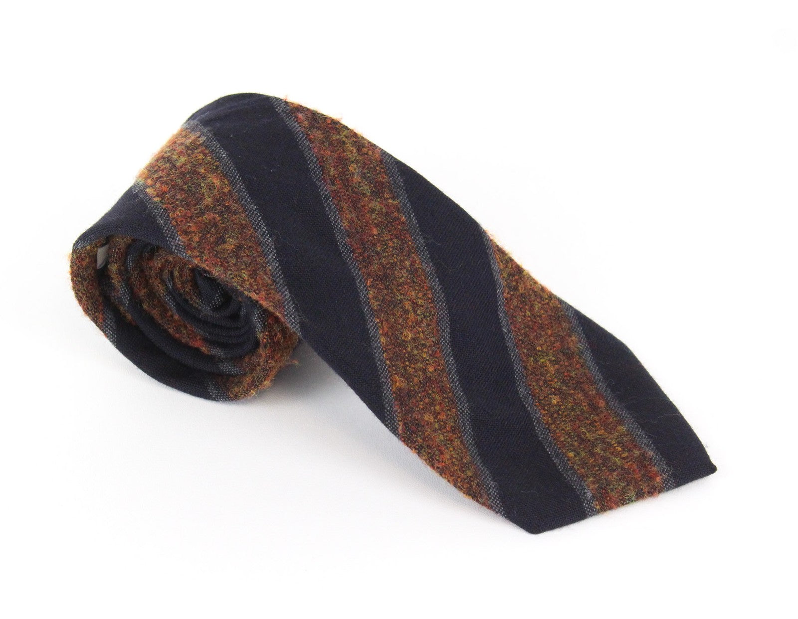 SUITSUPPLY Men Tie ~150 x 8 cm Brown Navy Striped Pointed-End Wool Silk Blend