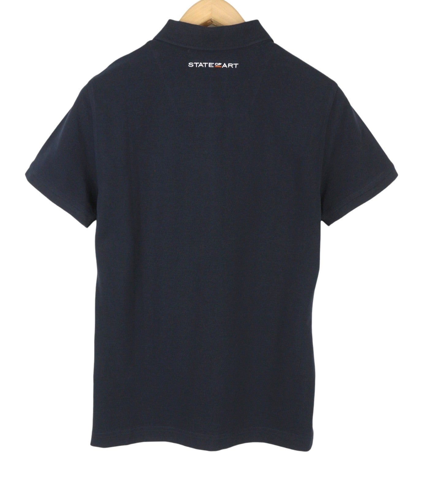 STATE OF ART Men Polos L Dark Blue Cotton Half Button Neck Short Sleeve