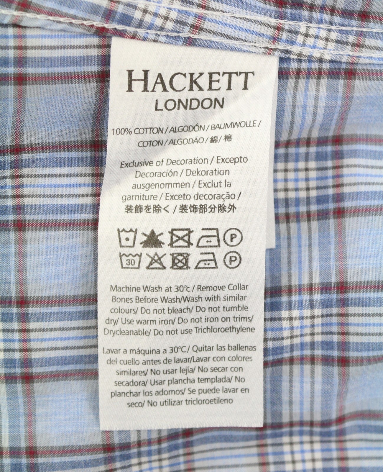 HACKETT Lakes Men Shirt S Blue Plaid Cutaway Neck Classic Fit Button-Up