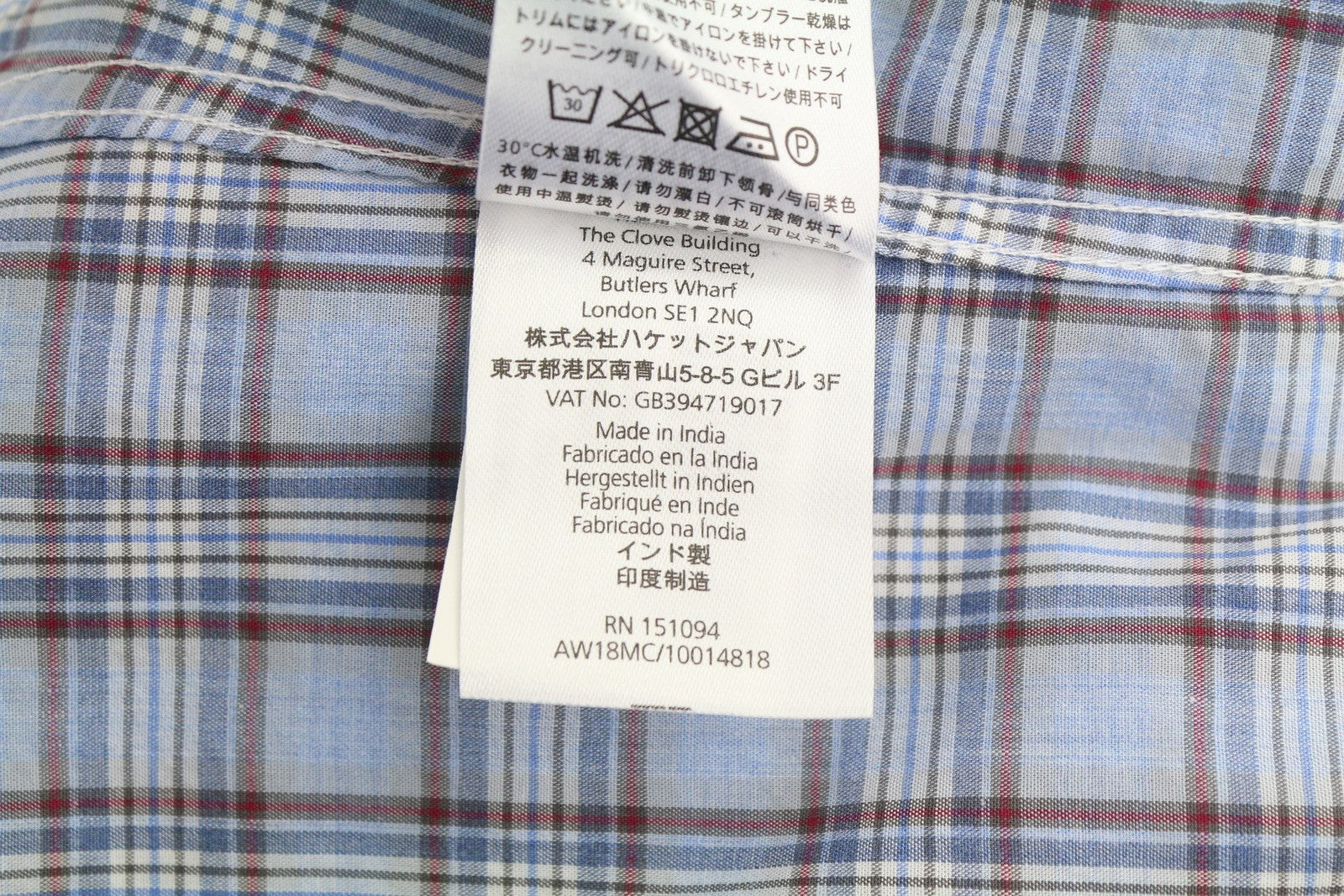HACKETT Lakes Men Shirt S Blue Plaid Cutaway Neck Classic Fit Button-Up