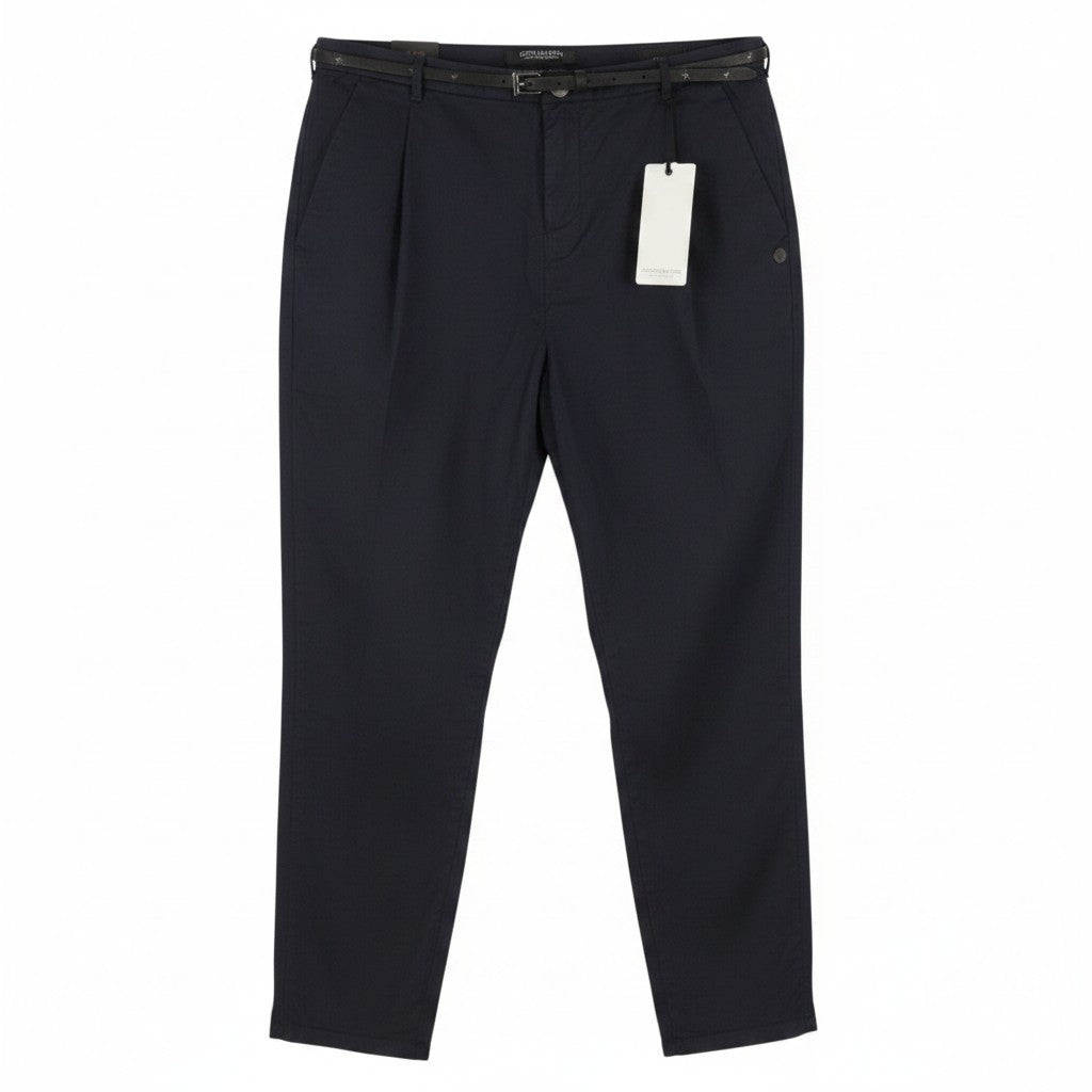 MAISON SCOTCH Women Trousers W31/L32 Dark Blue Belted Cropped Slim Fit Chino
