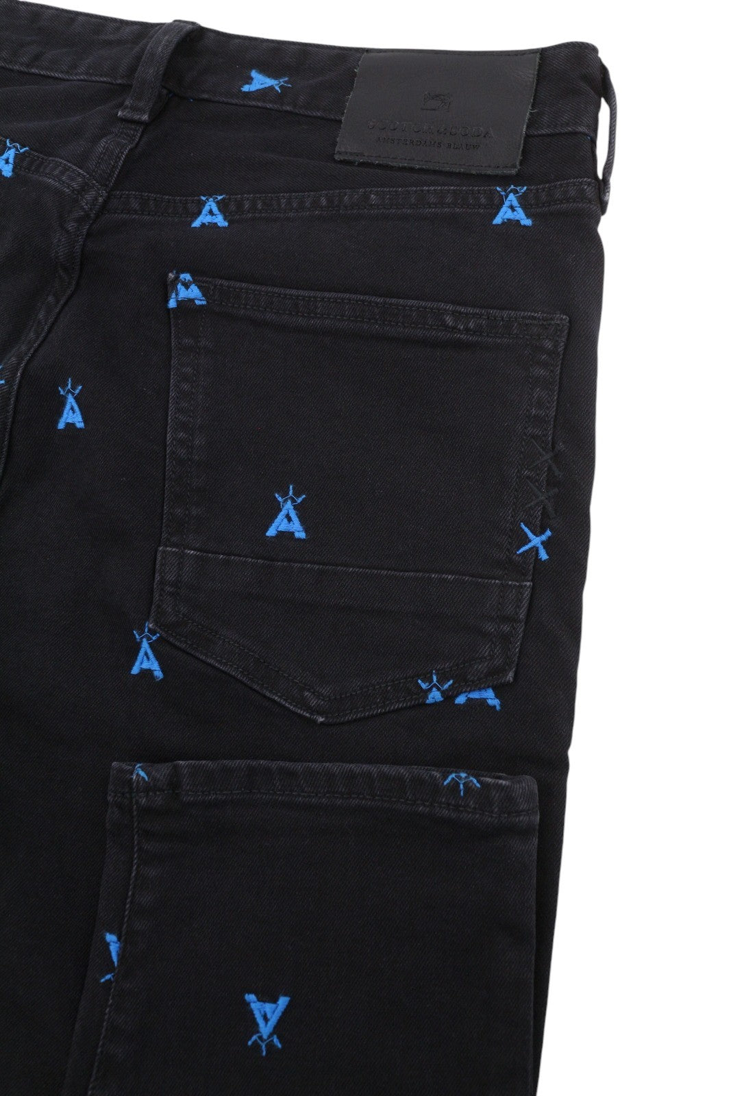 SCOTCH & SODA Ralston Men Jeans W29/L34 Black Embroidered Slim Fit Button Fly