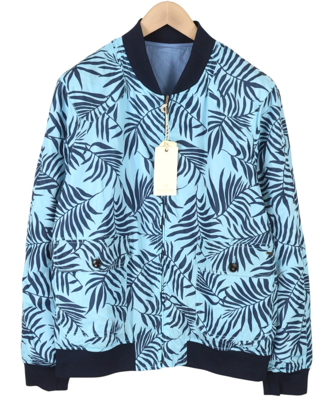 SCOTCH & SODA Men Jacket L Blue Patterned Reversible Lightweight Bomber