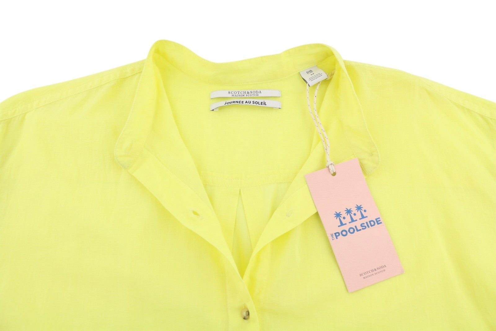 MAISON SCOTCH Women Blouse M Yellow Mandarin Neck Button-Up Poolside