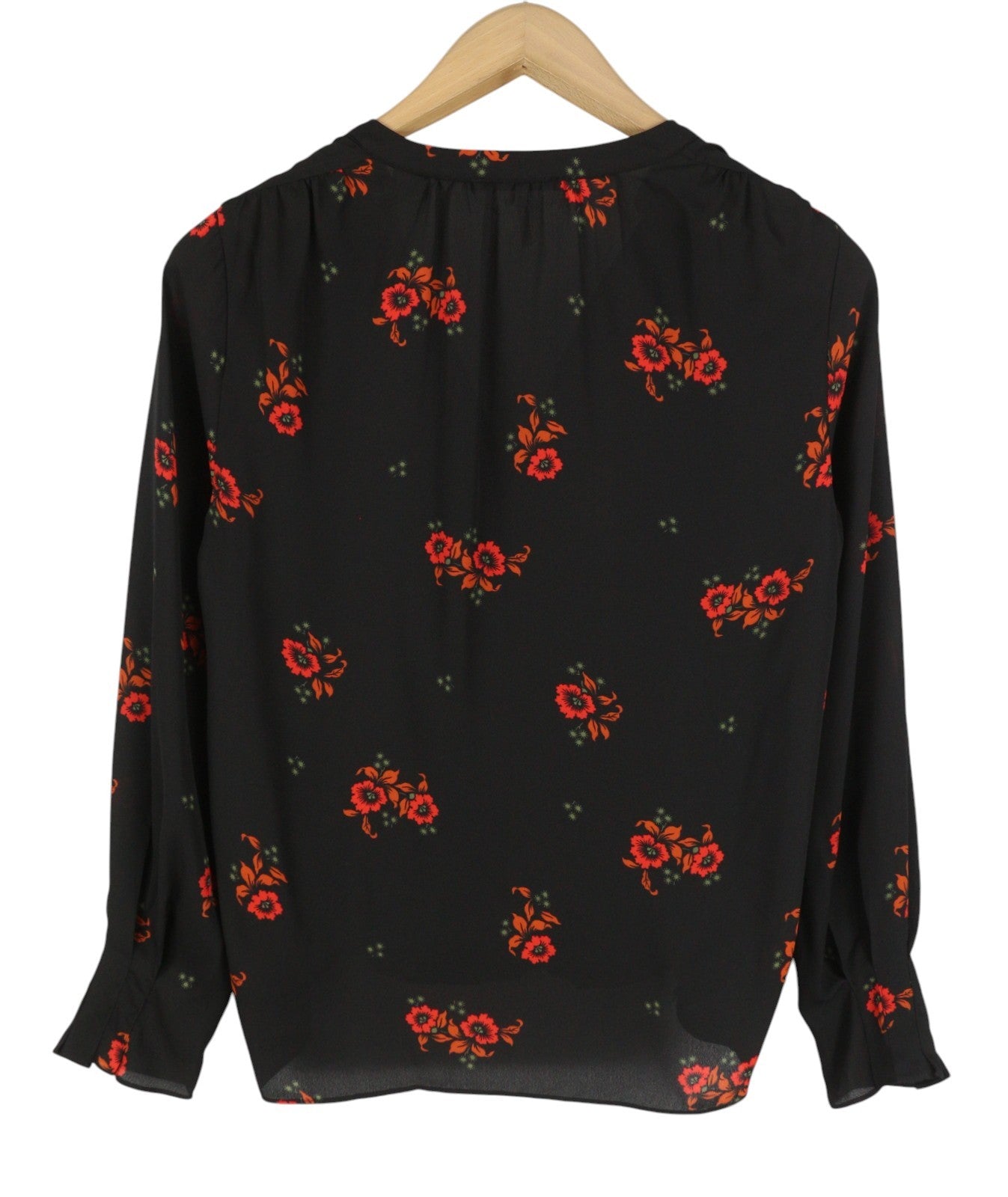 MAISON SCOTCH Women Blouse XS Black Floral Print Wrap Long Sleeve