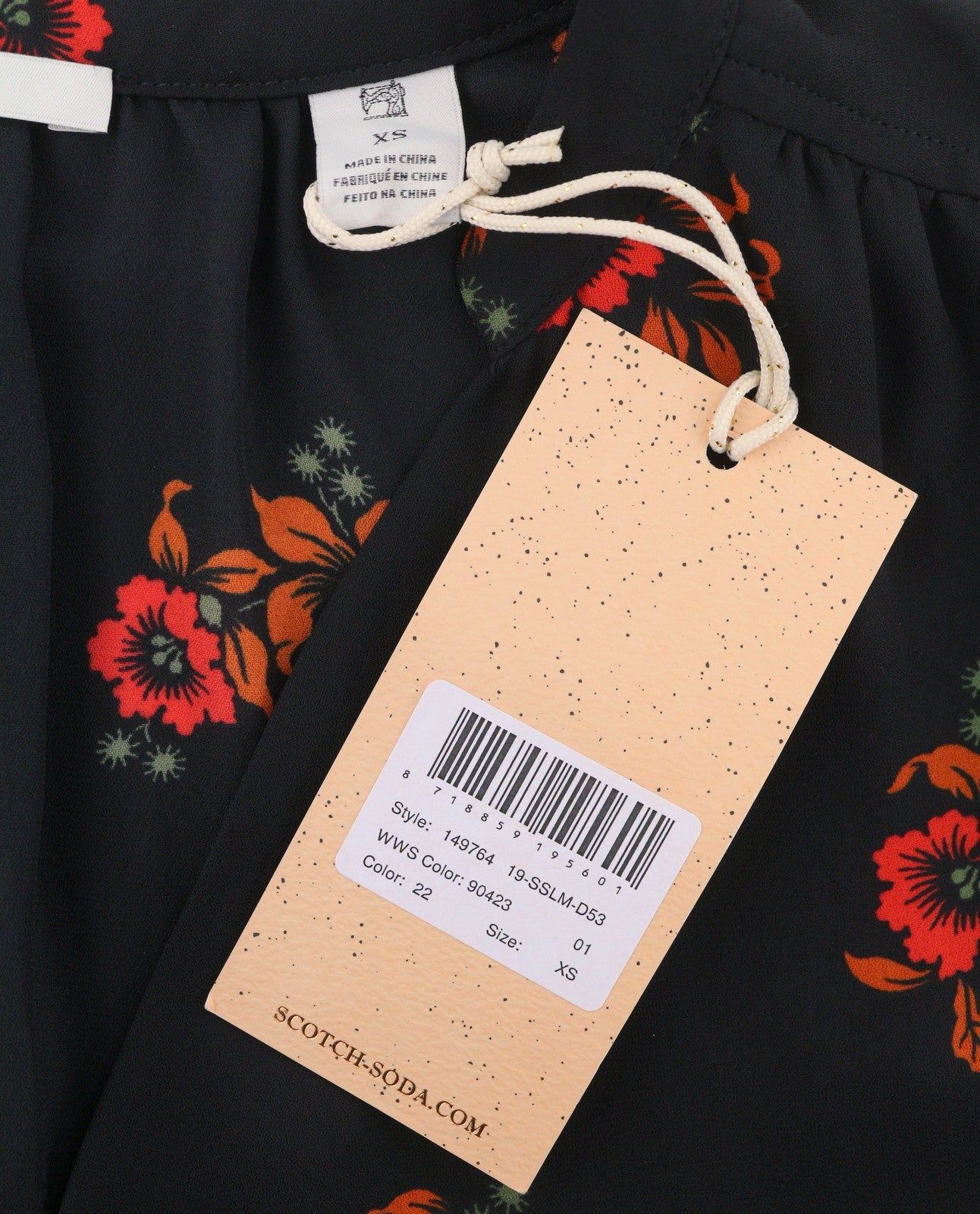 MAISON SCOTCH Women Blouse XS Black Floral Print Wrap Long Sleeve