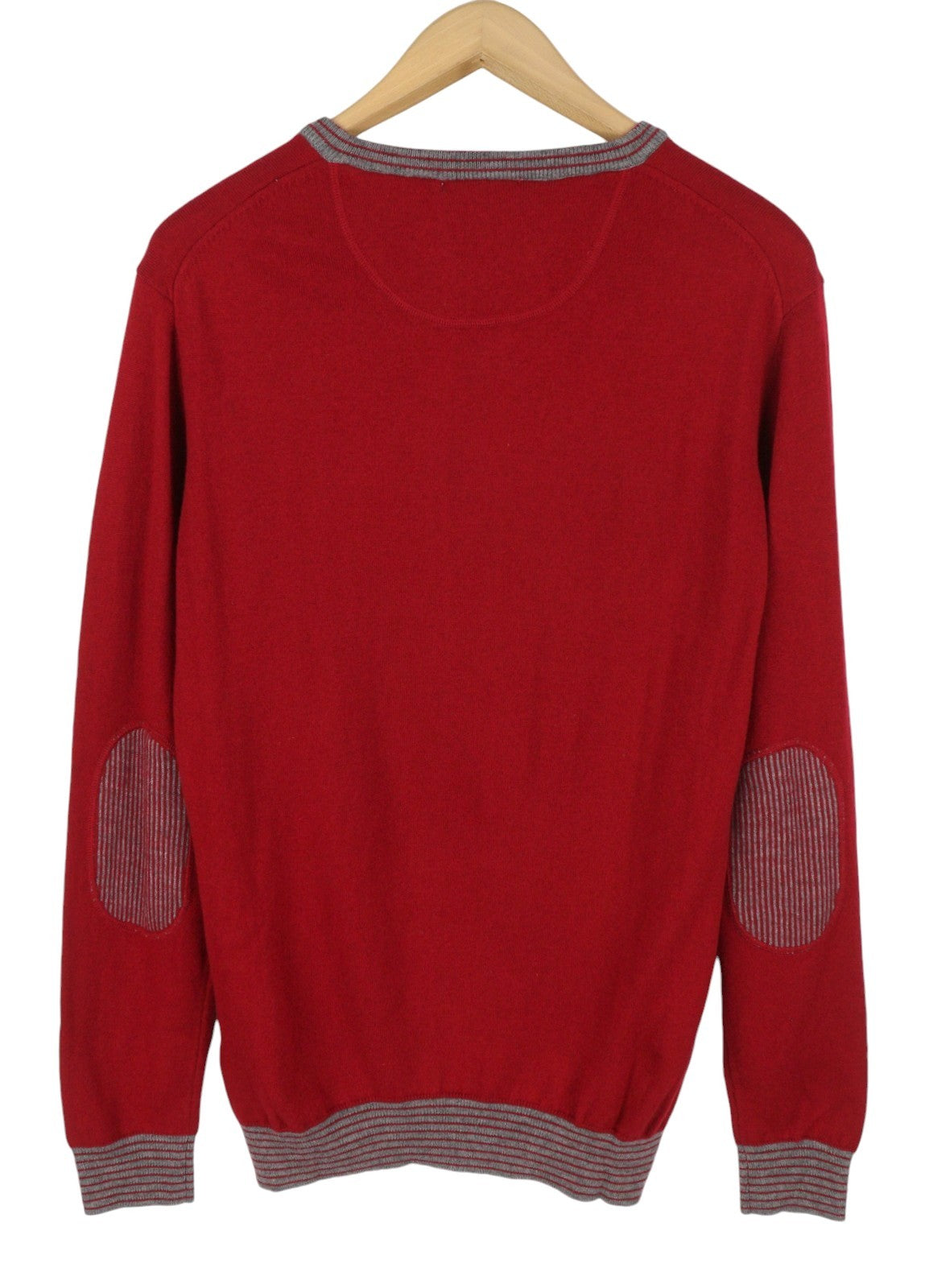 HARMONT & BLAINE Men Jumper XL Red Wool Blend Tight Knit Elbow Patches Pull On