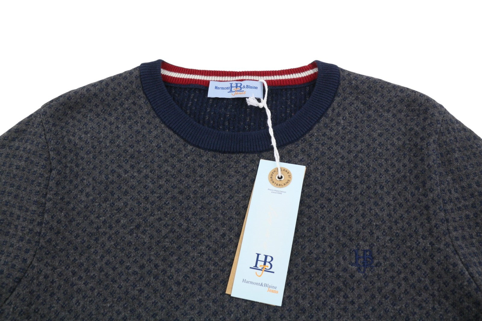 HARMONT & BLAINE Men Jumper L Grey Patterned Wool Cashmere Blend Knit Pull On
