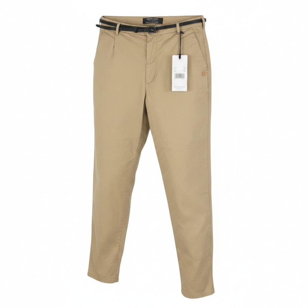 MAISON SCOTCH Women Trousers W24/L32 Brown Belted Cropped Slim Fit Chino