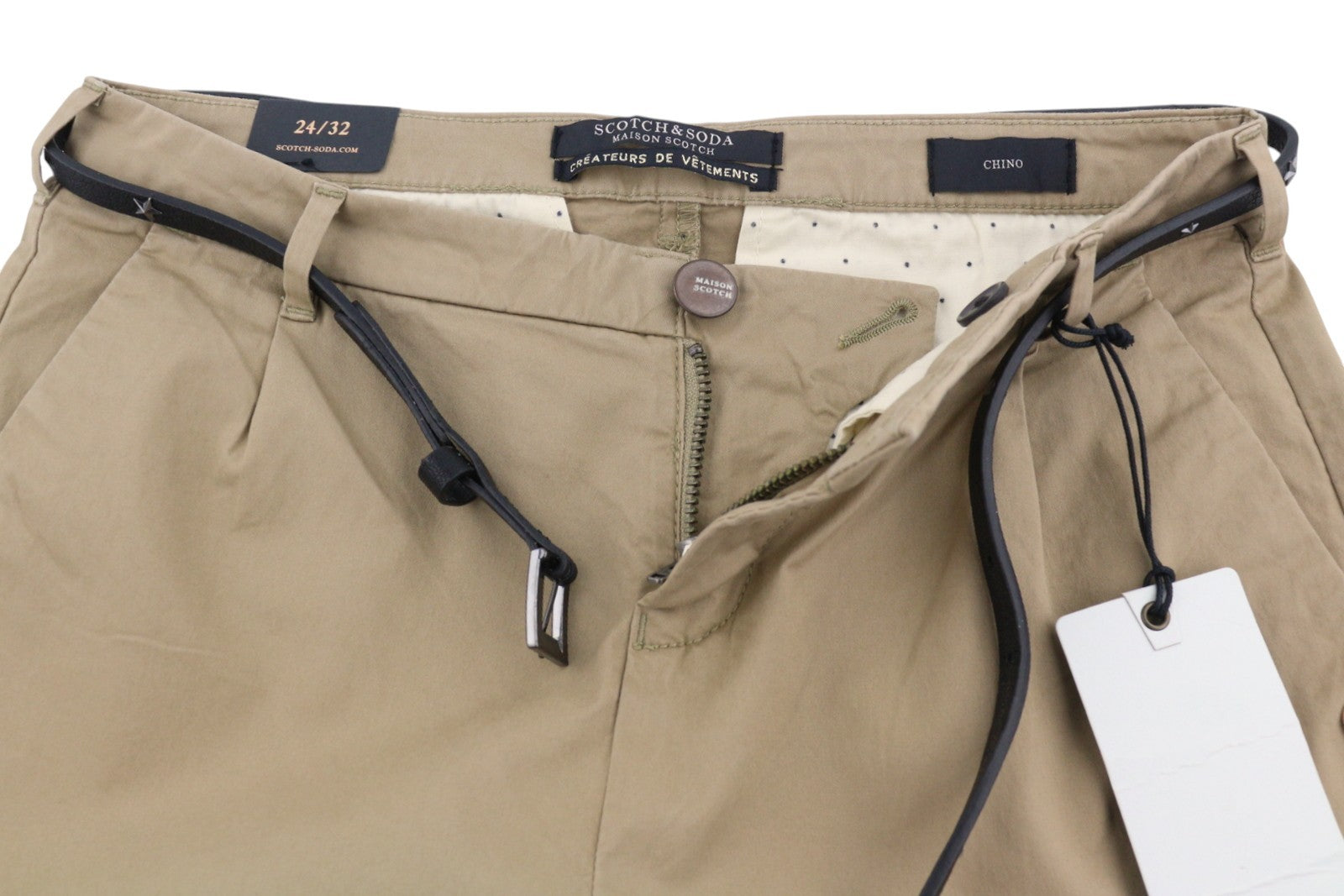 MAISON SCOTCH Women Trousers W24/L32 Brown Belted Cropped Slim Fit Chino