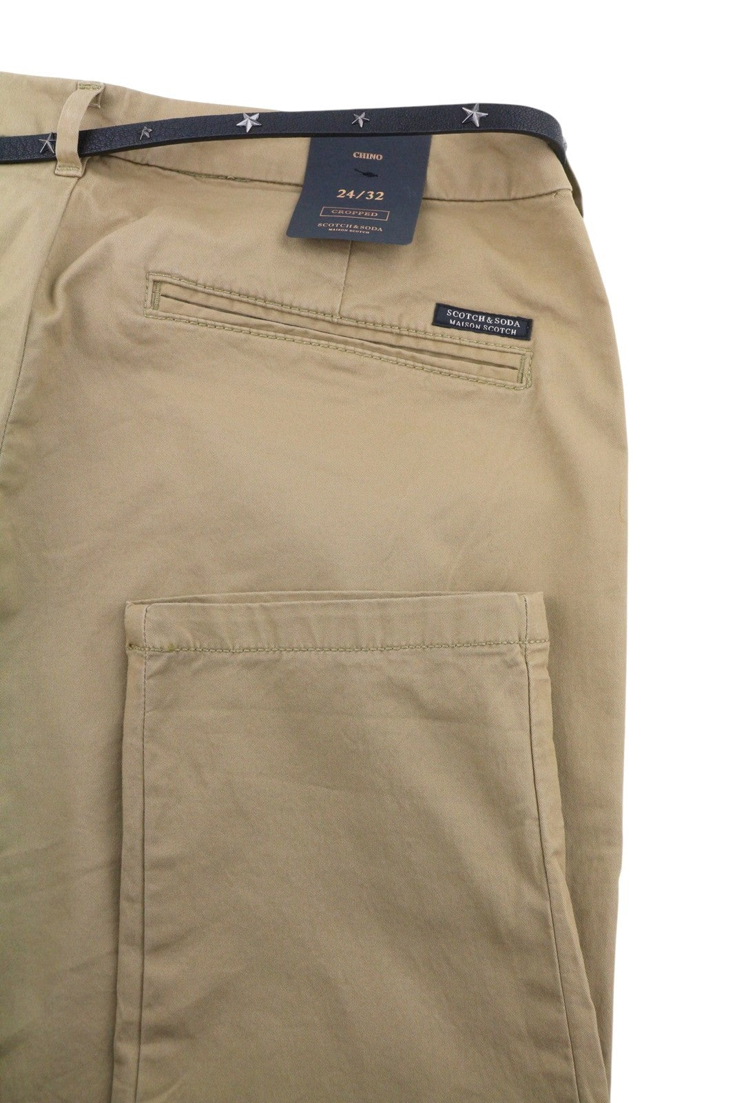 MAISON SCOTCH Women Trousers W24/L32 Brown Belted Cropped Slim Fit Chino