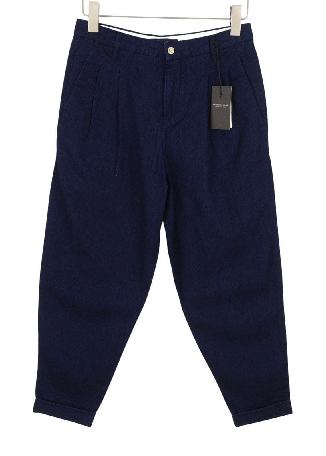 SCOTCH & SODA Women Trousers W26/L32 Blue Natural Indigo Garment Pleated Cropped