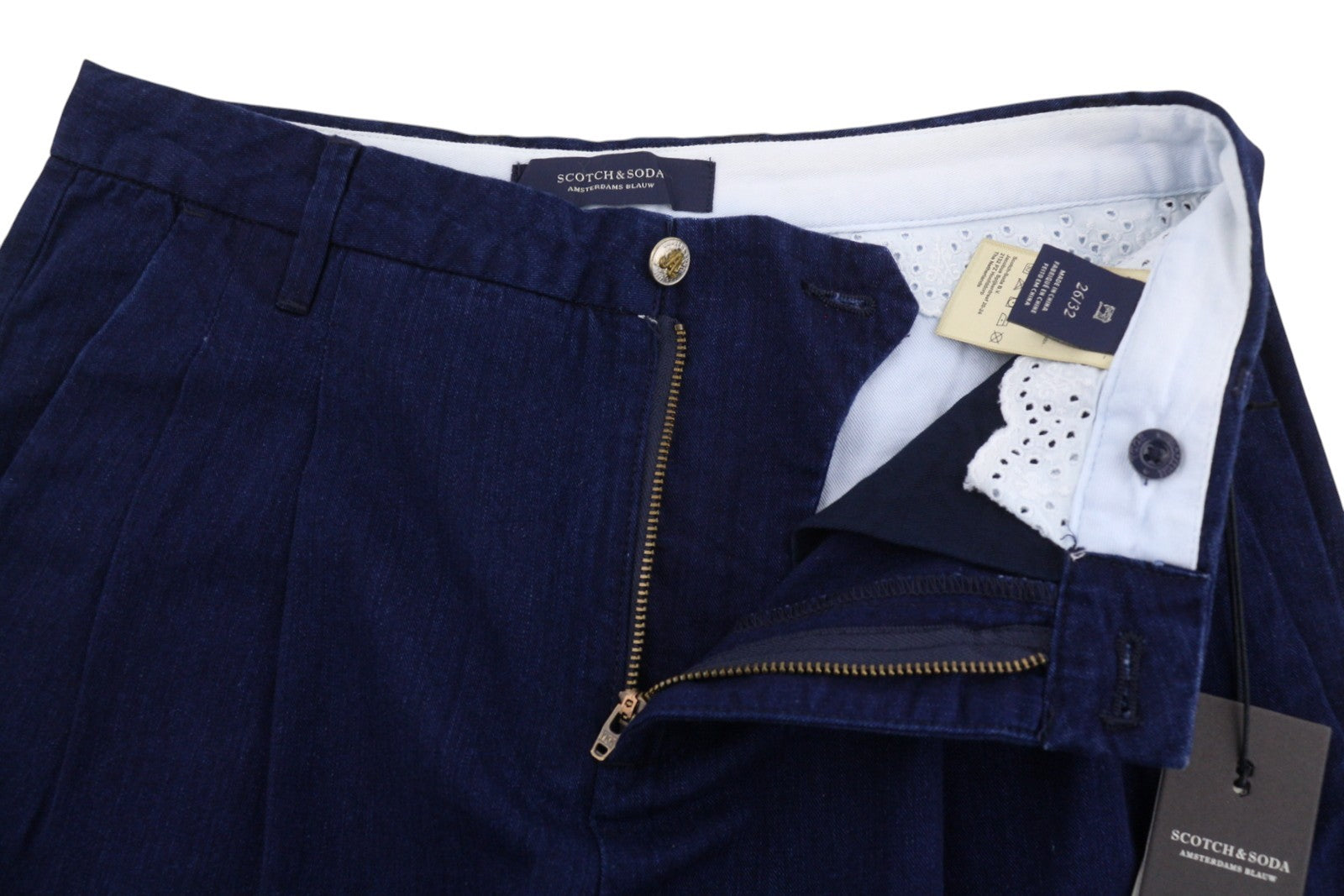 SCOTCH & SODA Women Trousers W26/L32 Blue Natural Indigo Garment Pleated Cropped
