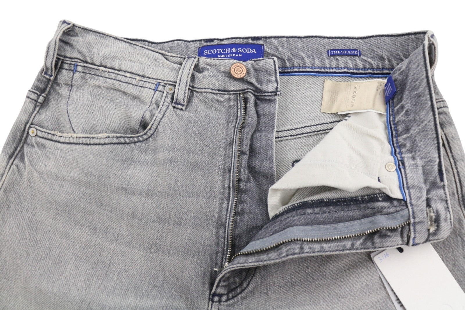 SCOTCH & SODA The Spark Men Jeans W32/L32 Grey Whiskers Faded Carrot Fit Cropped