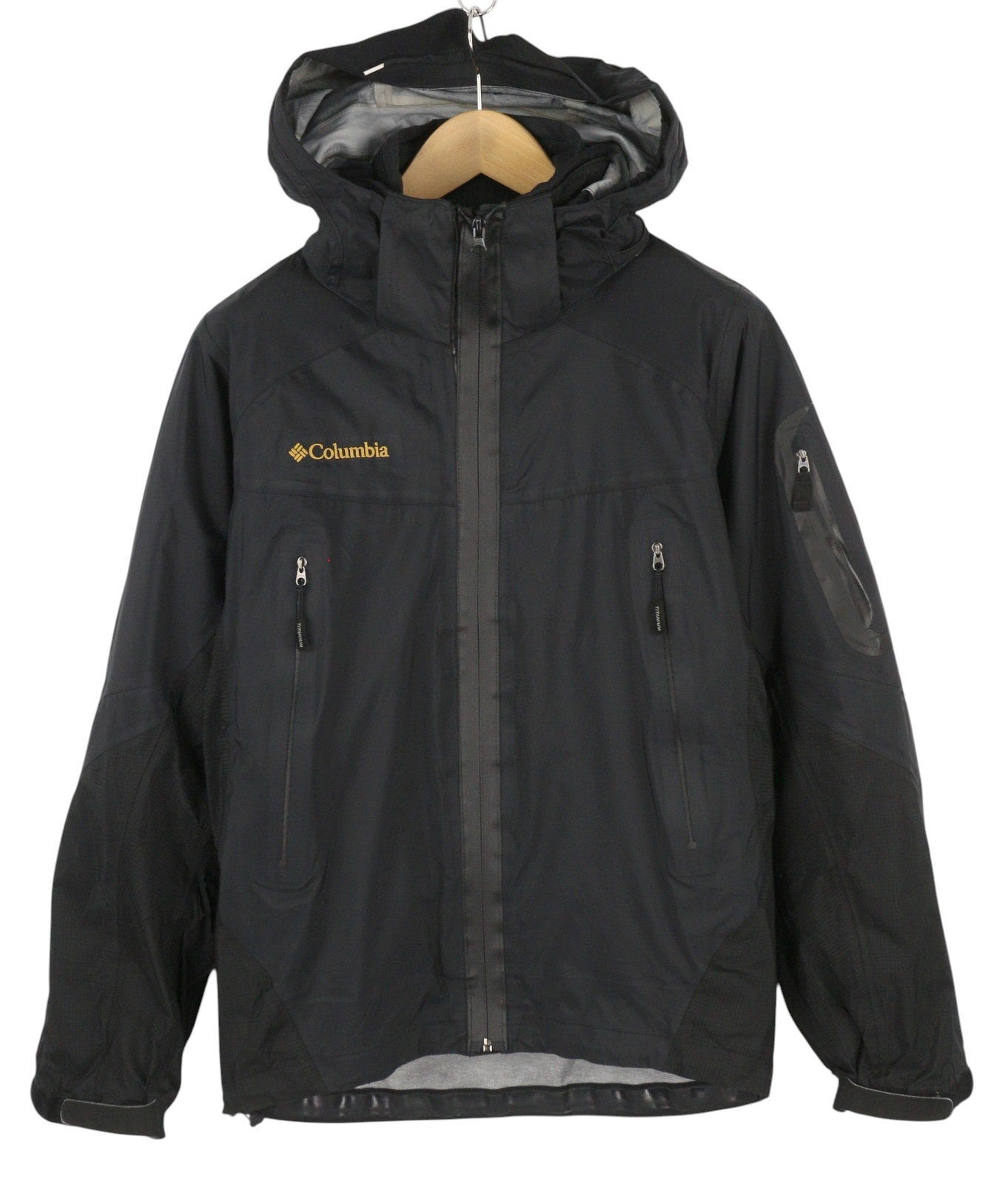 COLUMBIA Titanium Men Jacket S Black Omni-Tech Waterproof 2in1 Coat Lined