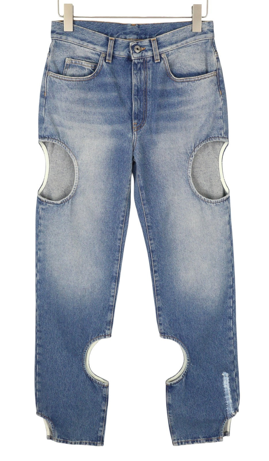 OFF-WHITE Meteor Denim Women Jeans W27 Blue Distressed Cut-Out RRP765