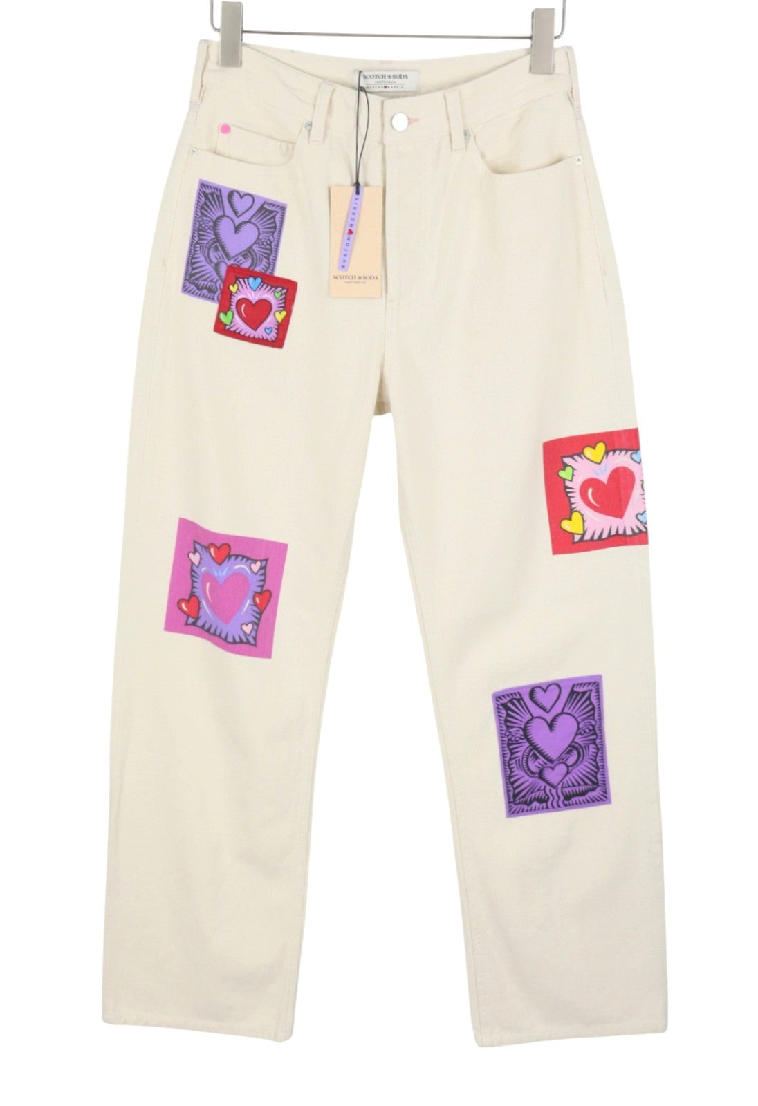 SCOTCH & SODA x Burton Morris Men Jeans W30 Ecru Love Print Straight Unisex