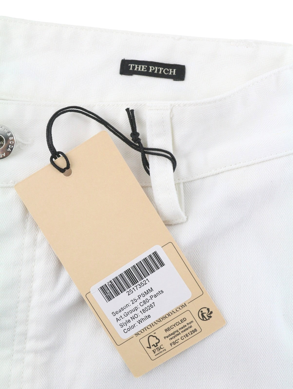 SCOTCH & SODA The Pitch Men Trousers W31/L32 White Loose Fit Embroidered Button