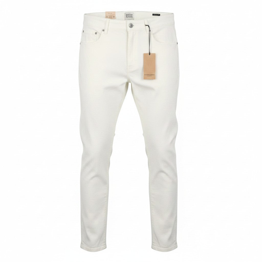 SCOTCH & SODA Ralston Men Trousers W31/L32 White Regular Slim Fit Stretch Zip