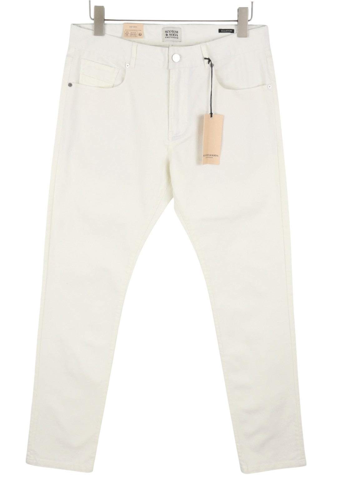 SCOTCH & SODA Ralston Men Trousers W31/L32 White Regular Slim Fit Stretch Zip