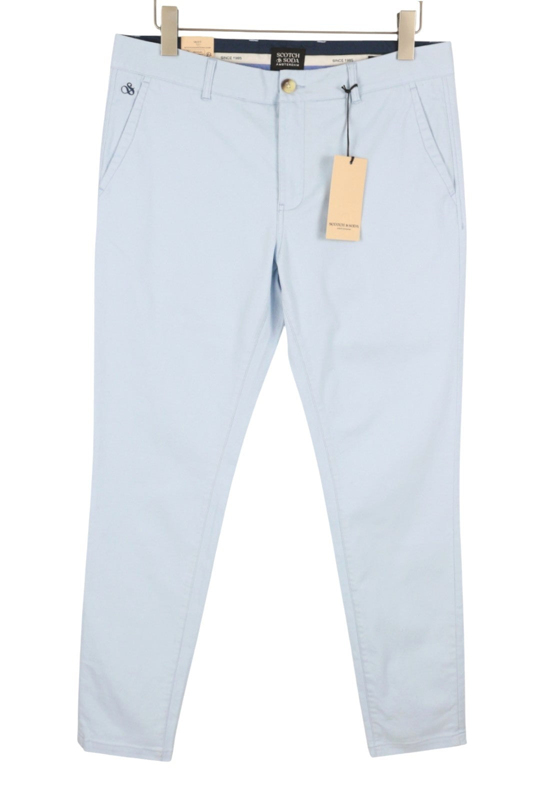 SCOTCH & SODA Mott Men Trousers W31/L32 Light Blue Super Slim Fit Stretch Chino