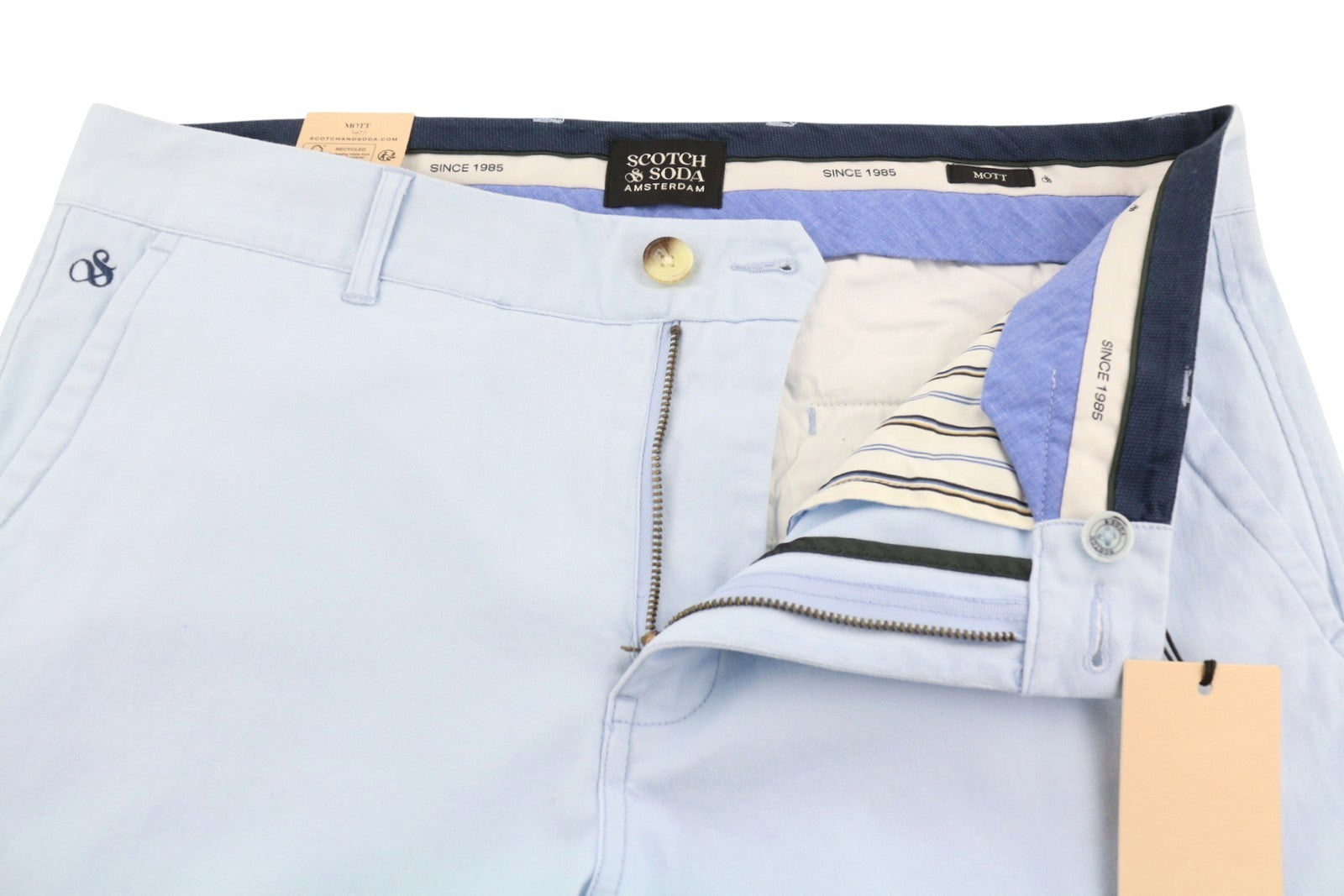 SCOTCH & SODA Mott Men Trousers W31/L32 Light Blue Super Slim Fit Stretch Chino