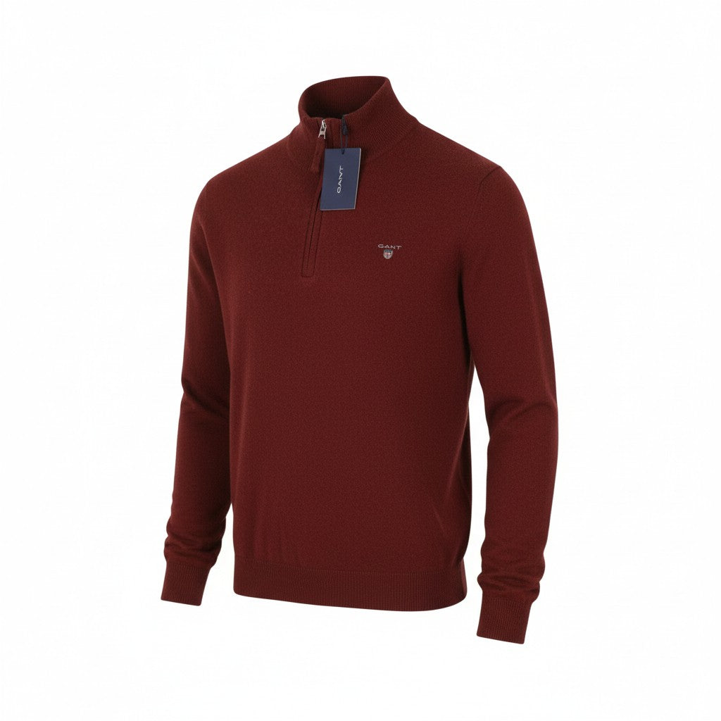 GANT Superfine Lambswool Half Zip Men Jumper L Red Melange Knit Pull On