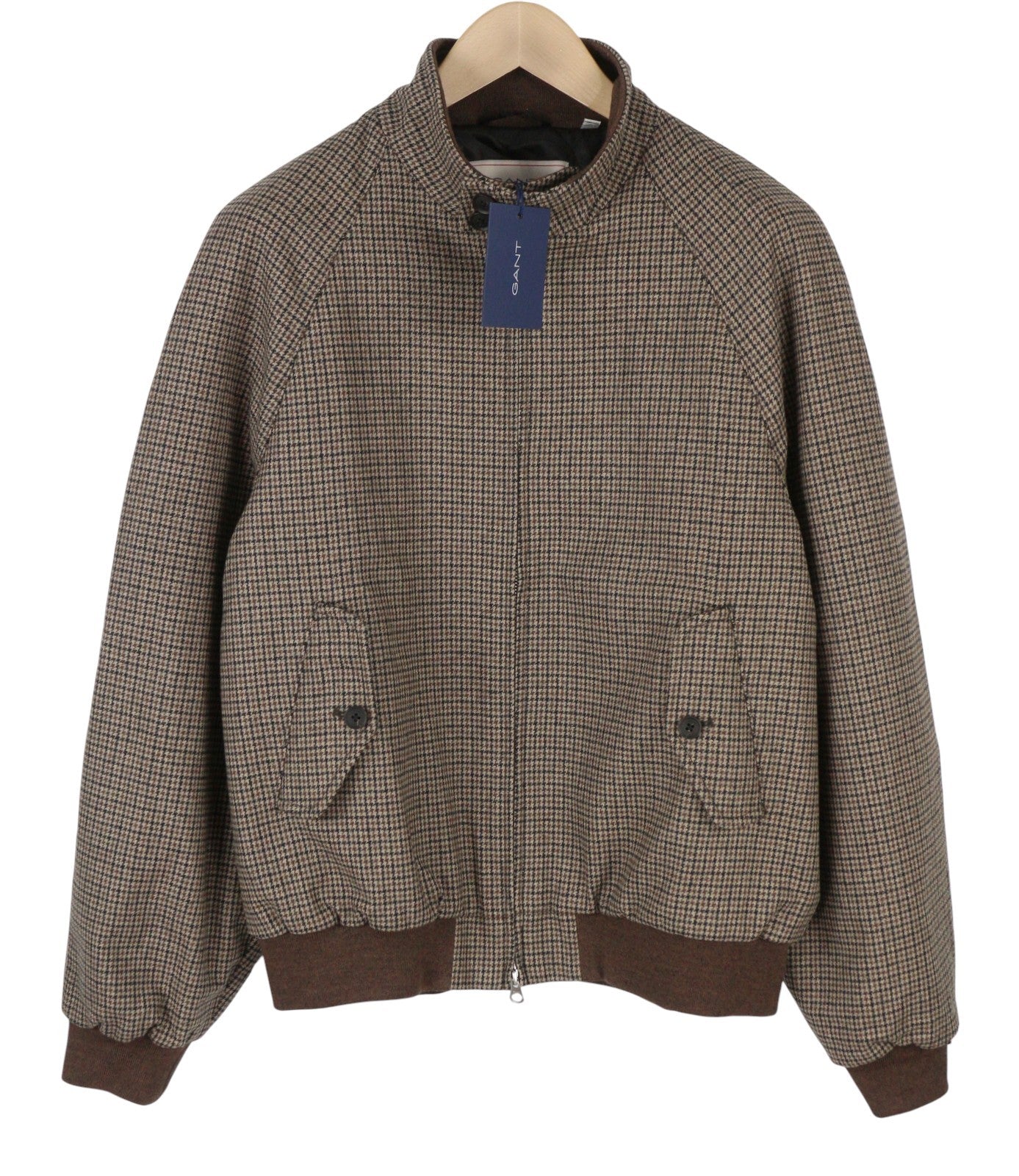 GANT Checked Wool Harrington Men Jacket M Beige Padded Bomber Coat RRP560