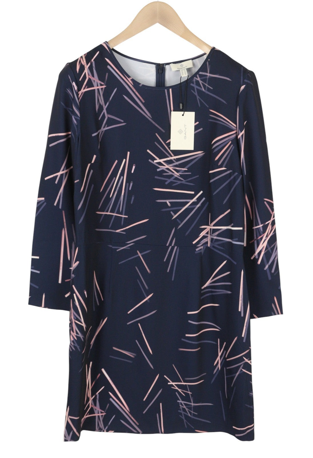 GANT Printed Pencil Women Dress EU42 L Marine Round Long Sleeve Knee-Length