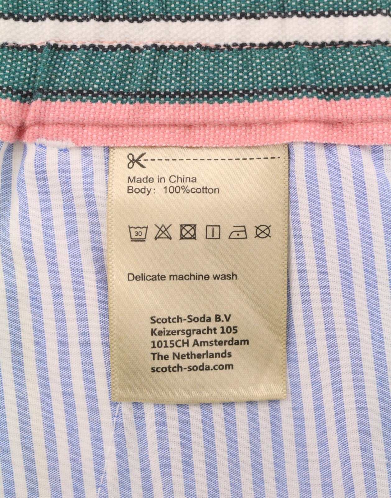 SCOTCH & SODA Blake Men Shorts W33 White Colourful Pinstripe Drawstring Waist