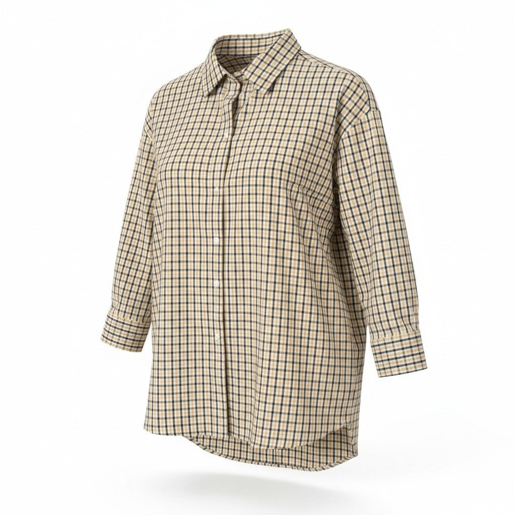 GANT OS Check Women Shirt EU38 M Toffee Beige Button-Up Loose Fit Casual