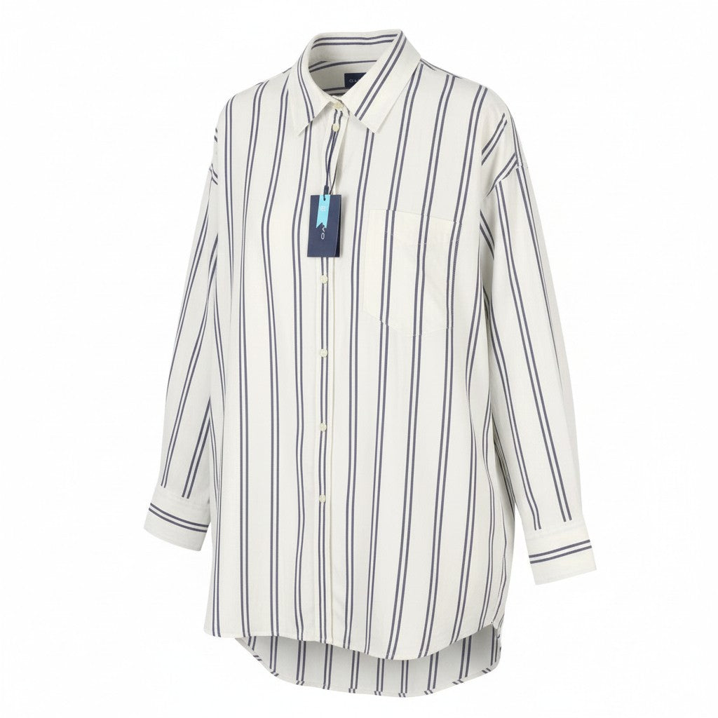 GANT OS Stripe Women Shirt EU44 XL Classic Blue Patch Pocket Button-Up Casual