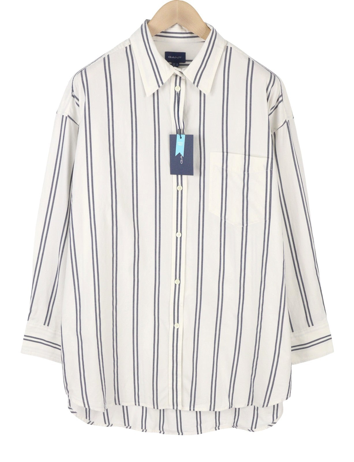 GANT OS Stripe Women Shirt EU44 XL Classic Blue Patch Pocket Button-Up Casual
