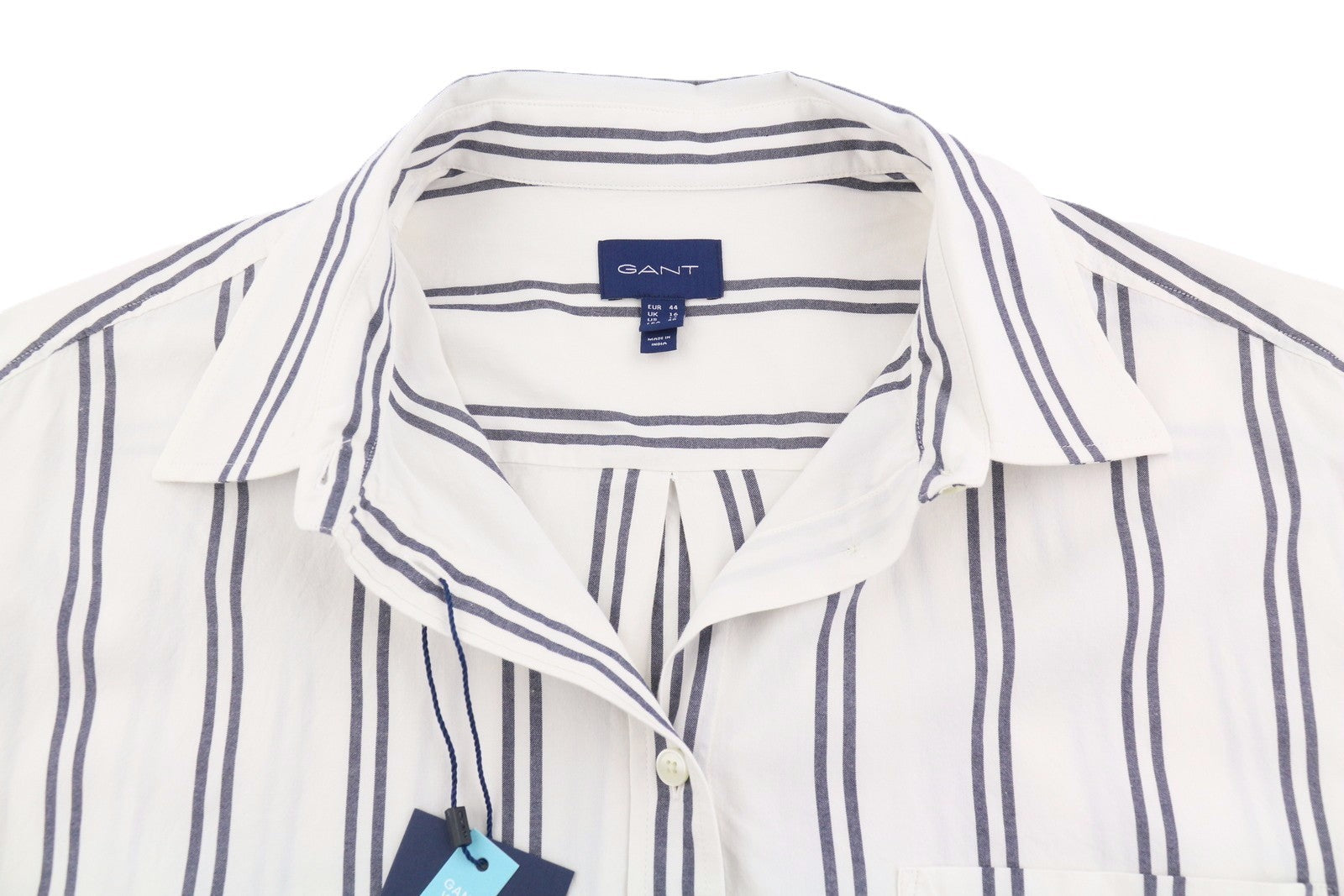 GANT OS Stripe Women Shirt EU44 XL Classic Blue Patch Pocket Button-Up Casual