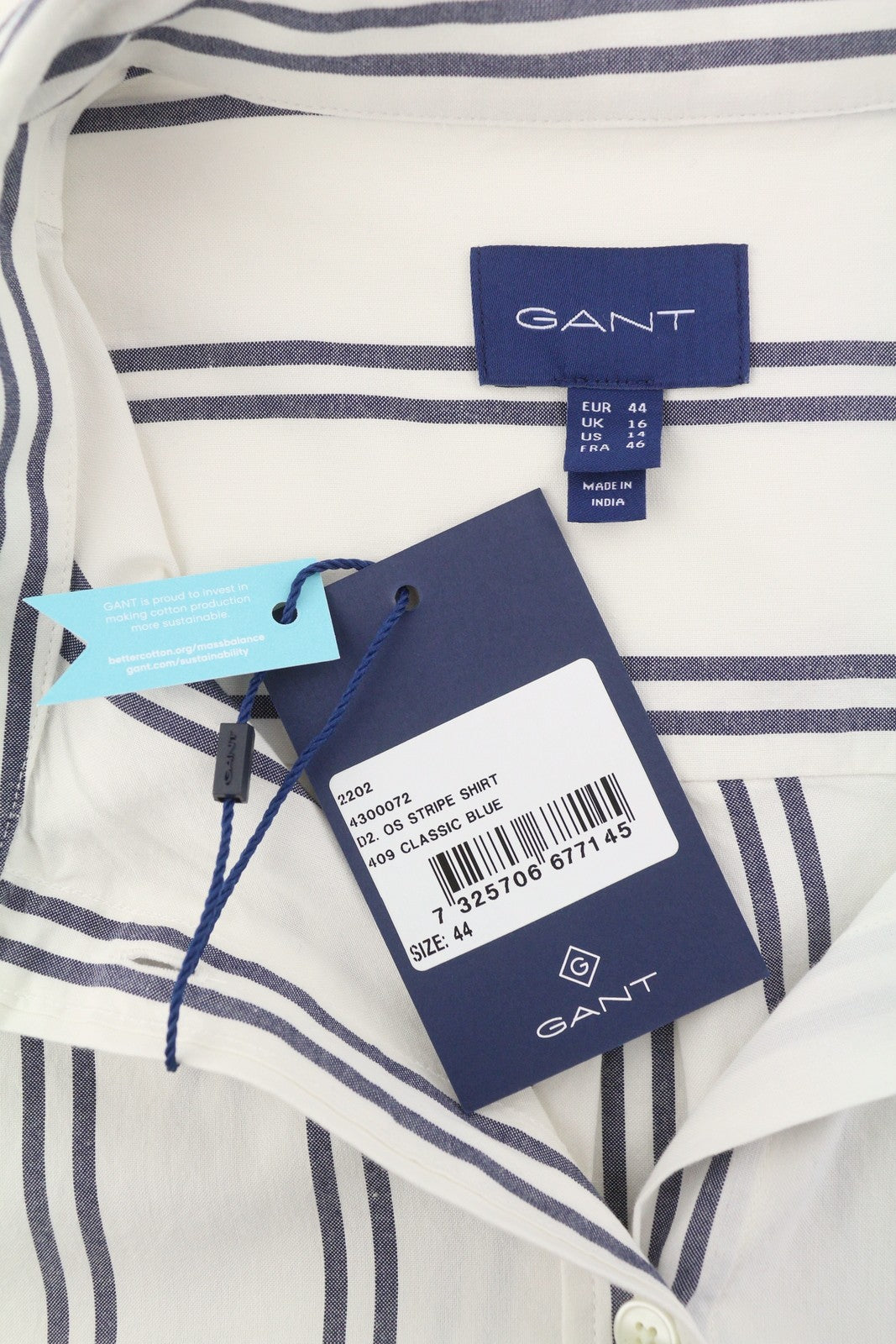 GANT OS Stripe Women Shirt EU44 XL Classic Blue Patch Pocket Button-Up Casual