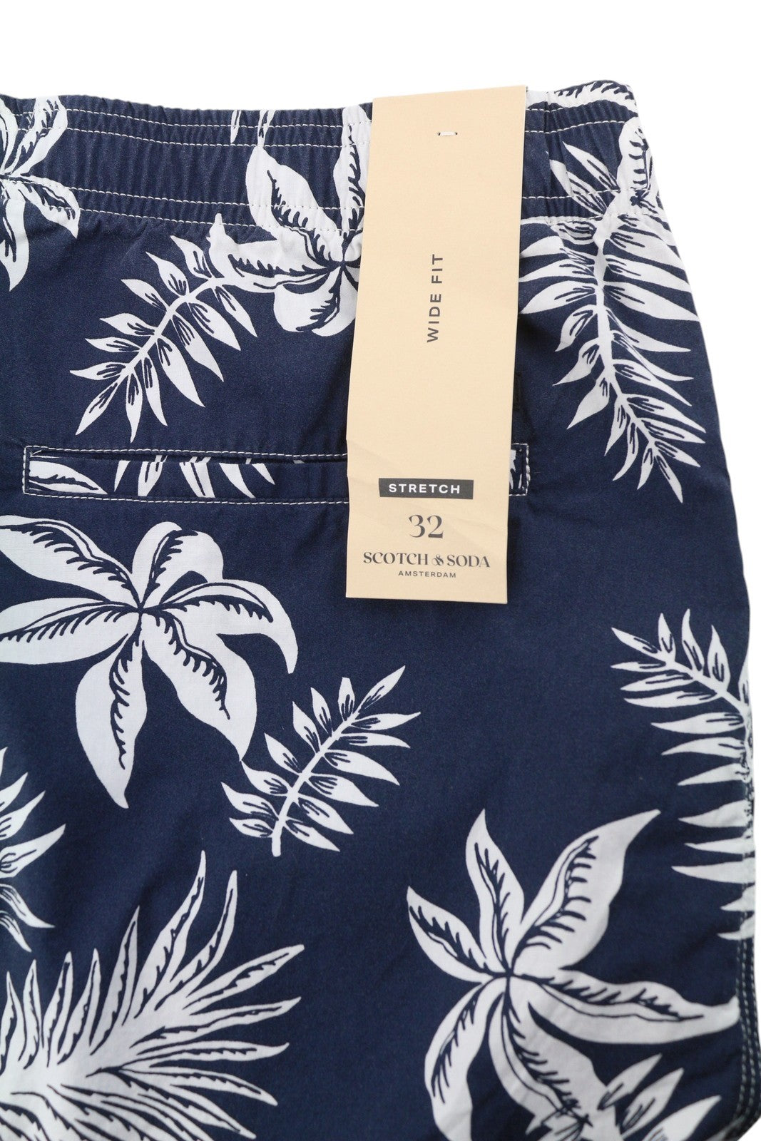 SCOTCH & SODA Men Shorts W32 Blue Leafs Print Wide Fit Stretch Drawstring Waist