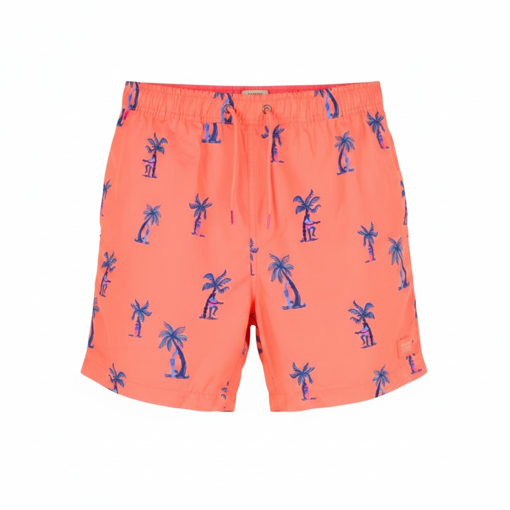 SCOTCH & SODA Men Swimwear W31 Orange Palm Tree Print Mesh Drawstring Waist