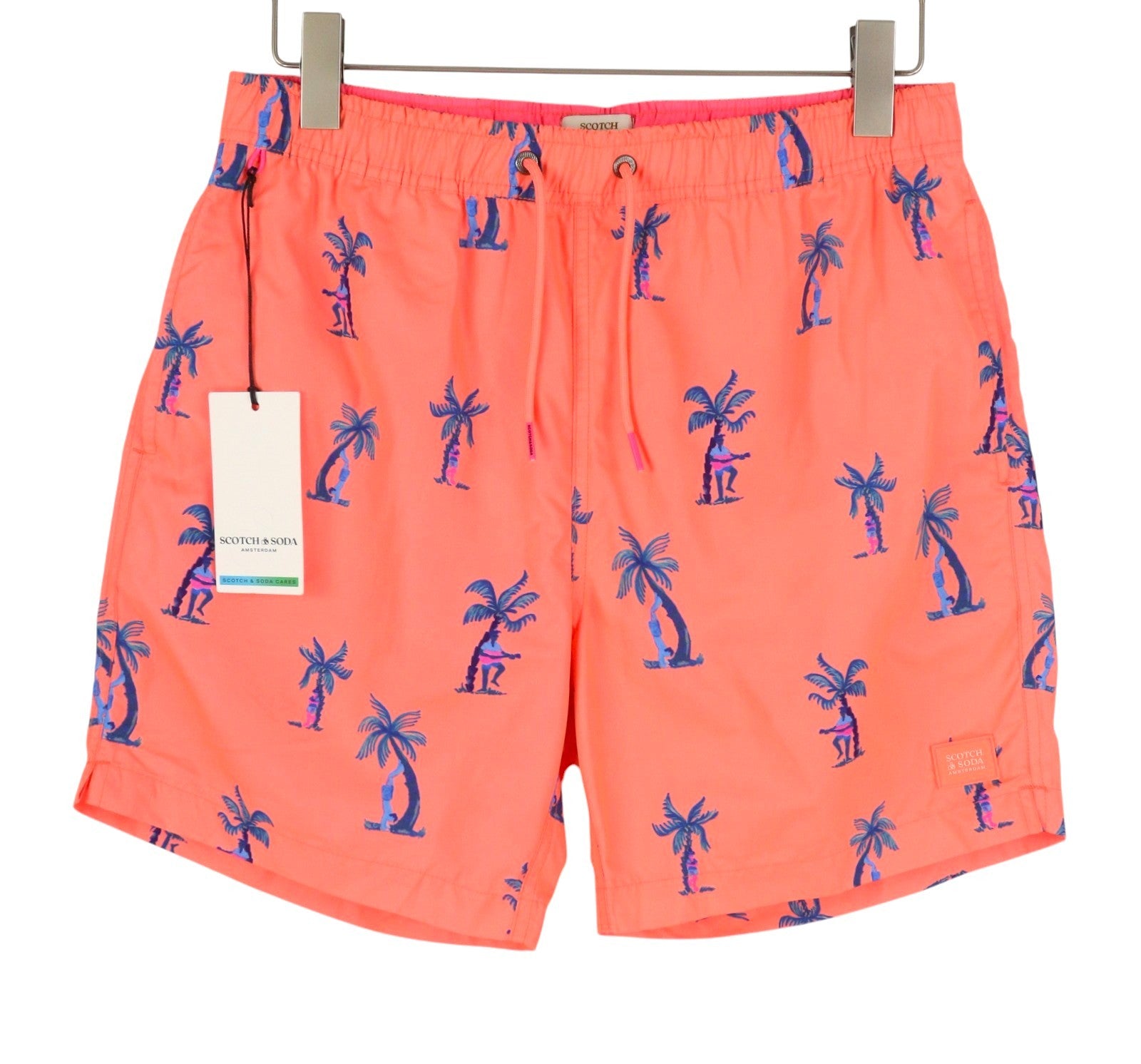 SCOTCH & SODA Men Swimwear W31 Orange Palm Tree Print Mesh Drawstring Waist