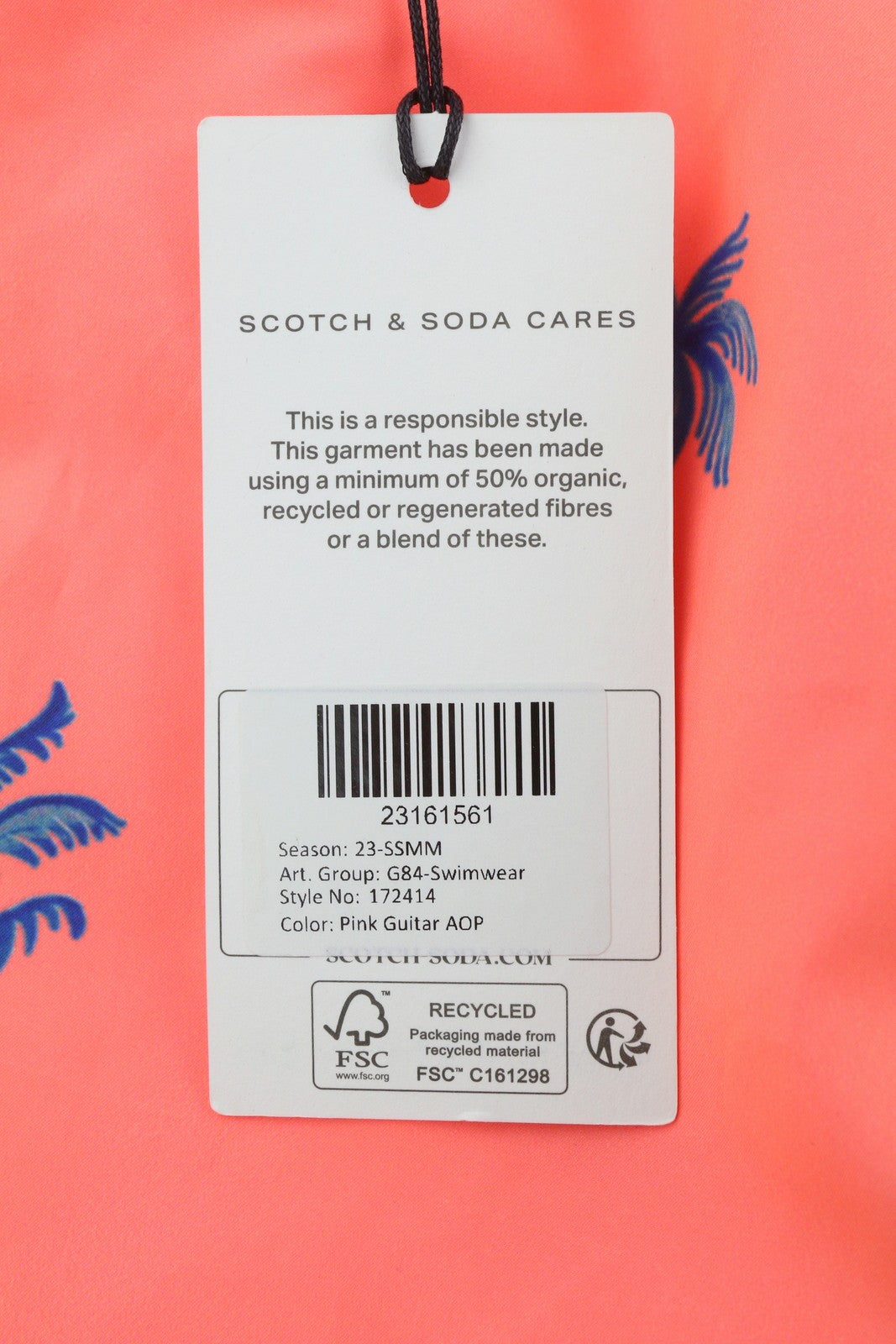 SCOTCH & SODA Men Swimwear W31 Orange Palm Tree Print Mesh Drawstring Waist