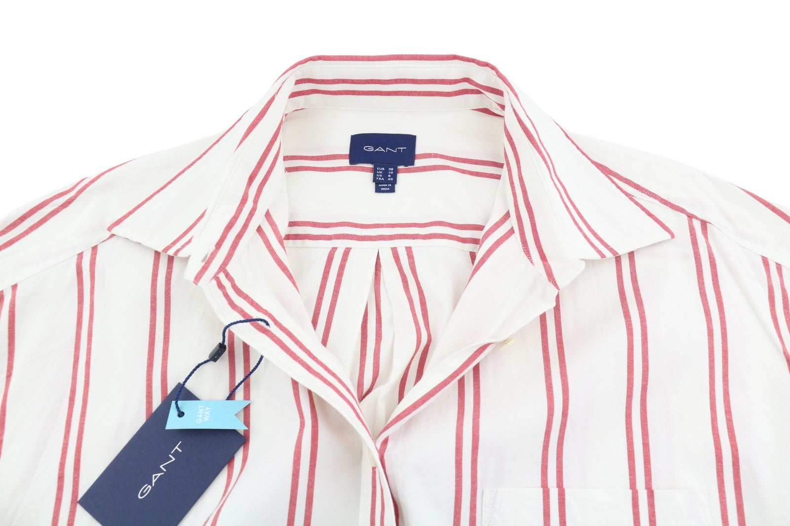 GANT OS Stripe Women Shirt EU38 M Bricht Red Patch Pocket Button-Up Casual