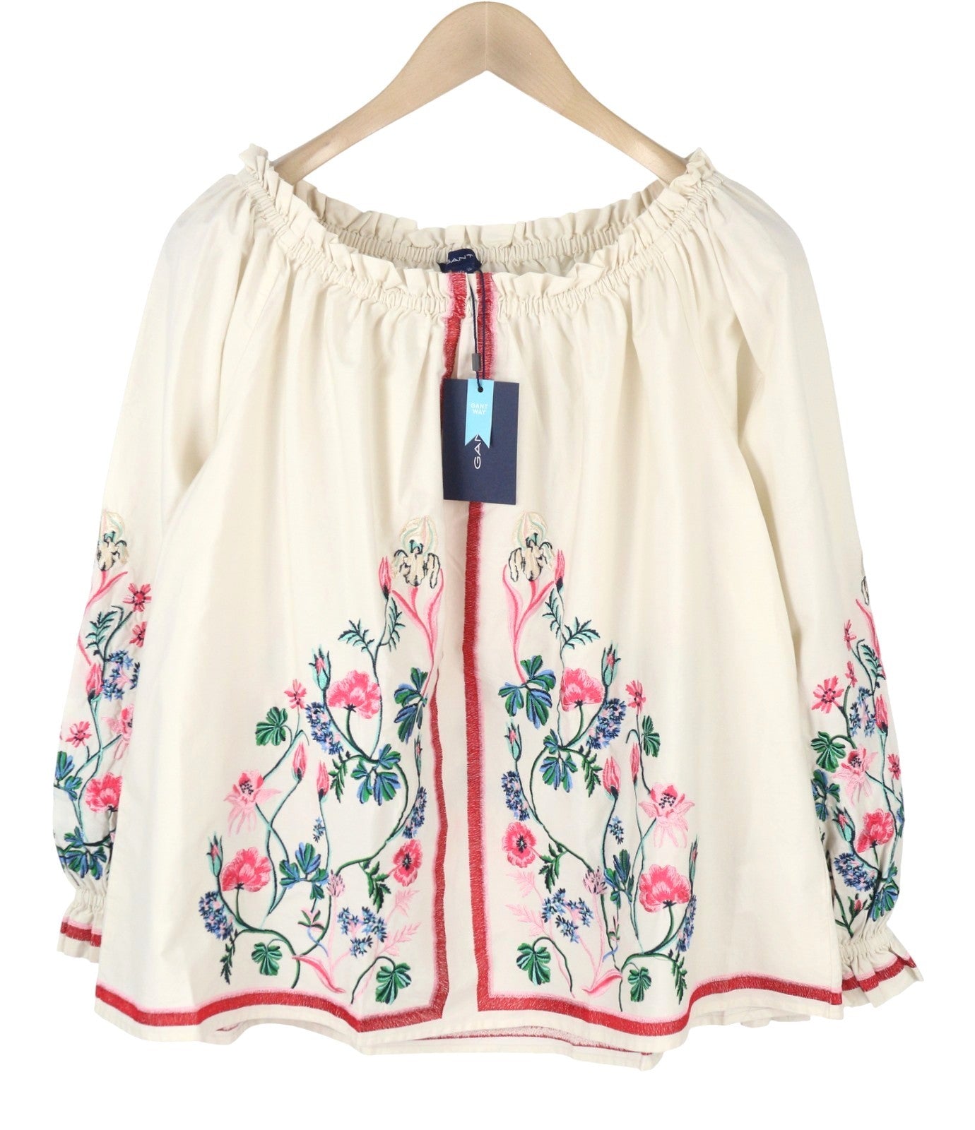 GANT Embroidered Wild Floral Women Blouse EU38 M Eggshell Long Balloon Sleeves