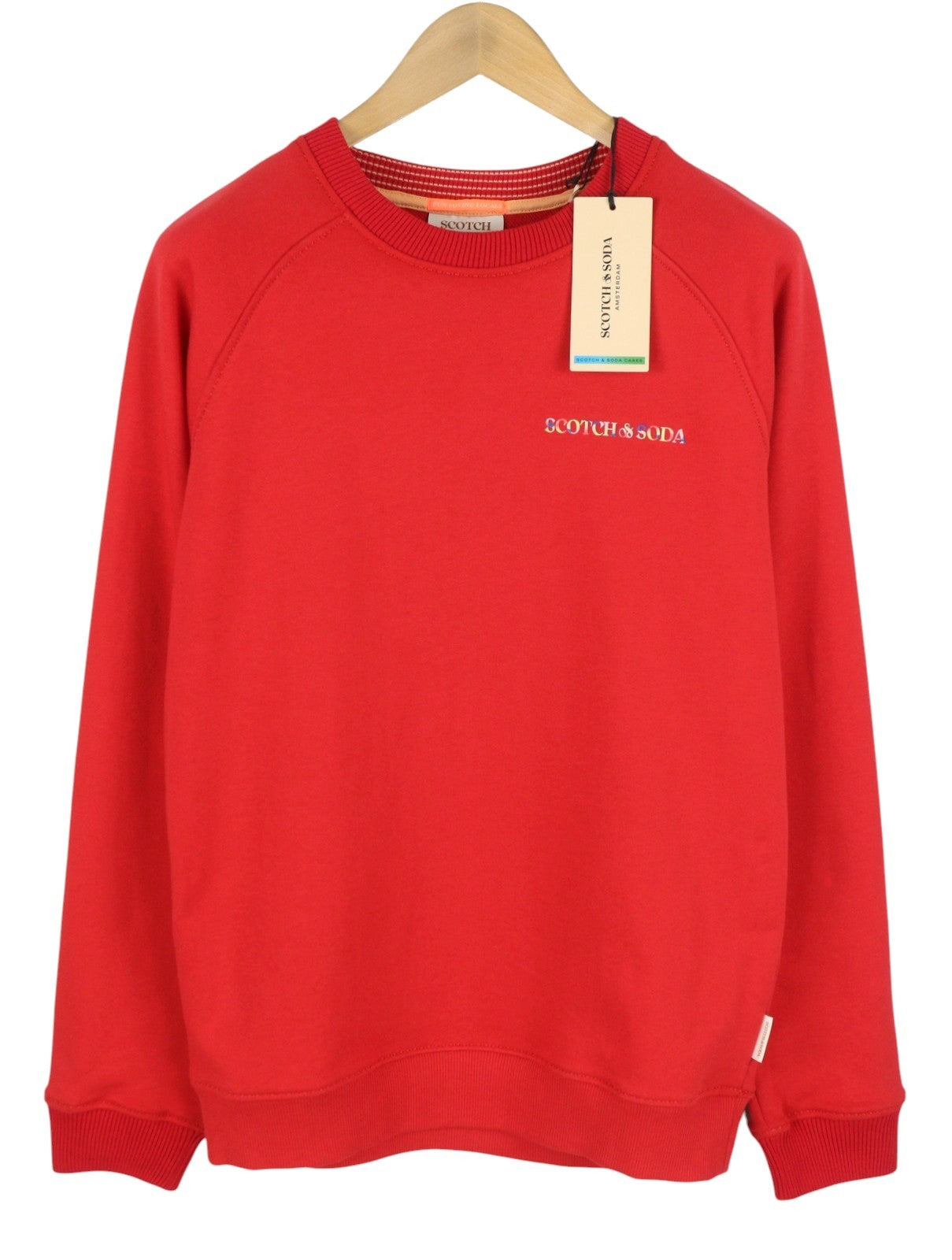 SCOTCH & SODA Men Sweatshirt L Red Organic Cotton Crew Neck Long Sleeve Pull On